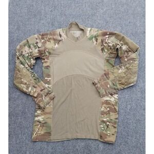 Combat Camo Shirt Military Mens Medium Elbow Patches Brown Green Utility Outdoor